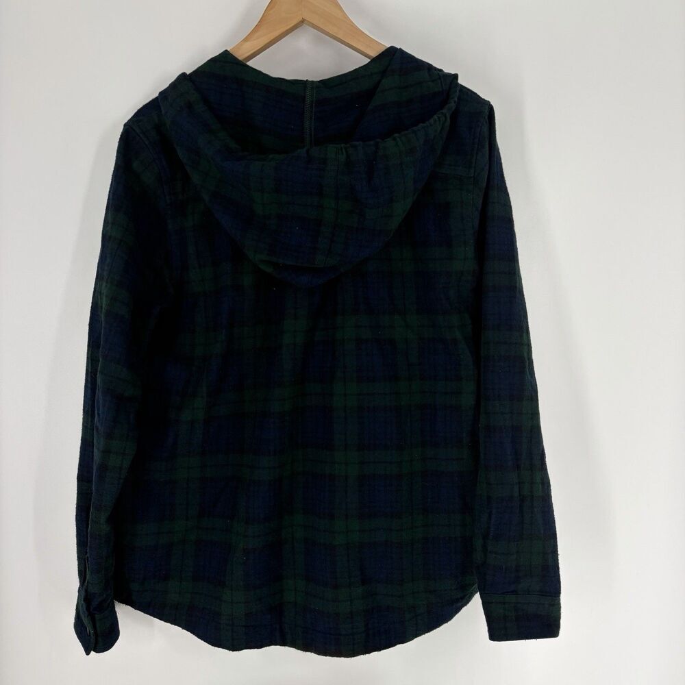 LL Bean Shirt Jacket Size Medium Women Navy Scotch Plaid Flannel Zip Hoodie - Picture 5 of 8